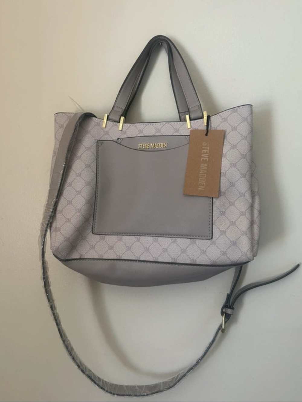 NEW NWT Steve Madden Blush Taupe Logo Tote with Front Pocket